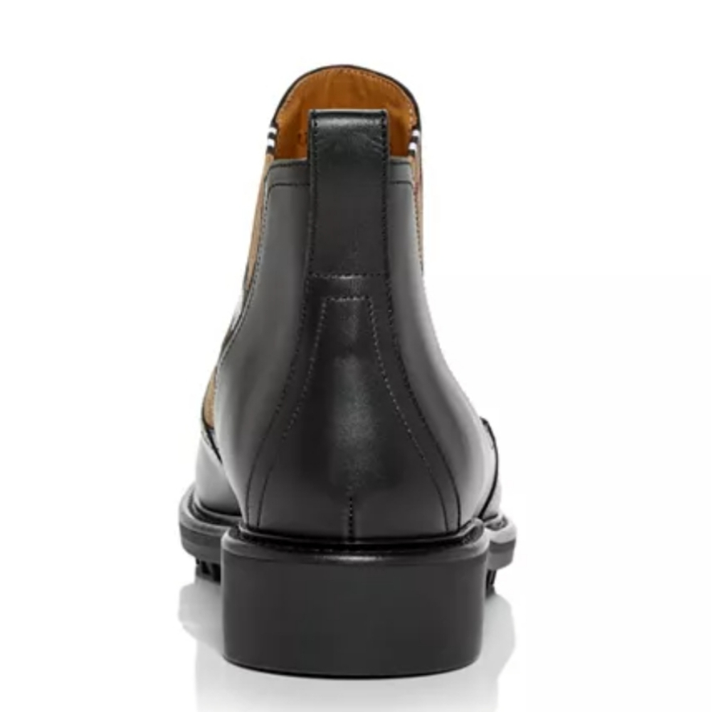 NWT$920 Burberry Men's Allostock Chelsea Black Signature Check Print Logo Boots - Picture 2 of 16